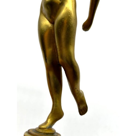 Brass Bronze Cast Metal Art Deco 8" Nude Statue Figurine Lady on Wood Base Vtg - Picture 15 of 15
